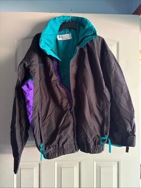 Vintage Columbia Bugaboo Jacket Mens Large Black Purple Teal Ski Winter 90s